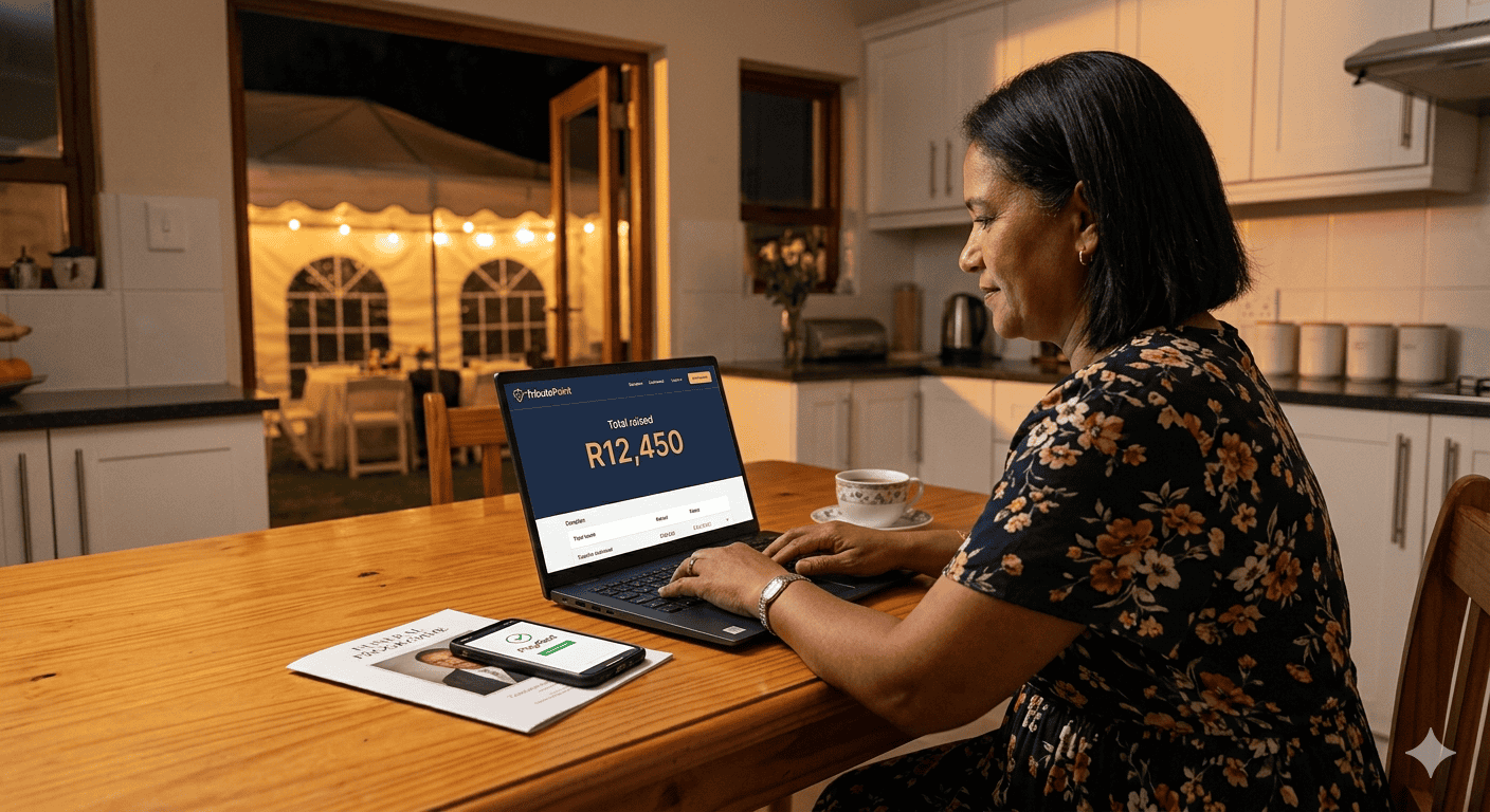 A family receiving online funeral donations through a memorial page