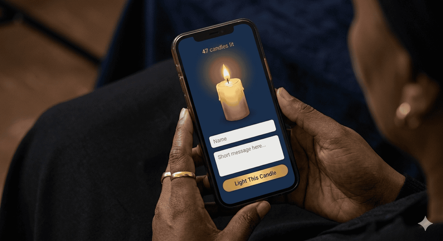 Virtual candle lighting on a memorial page