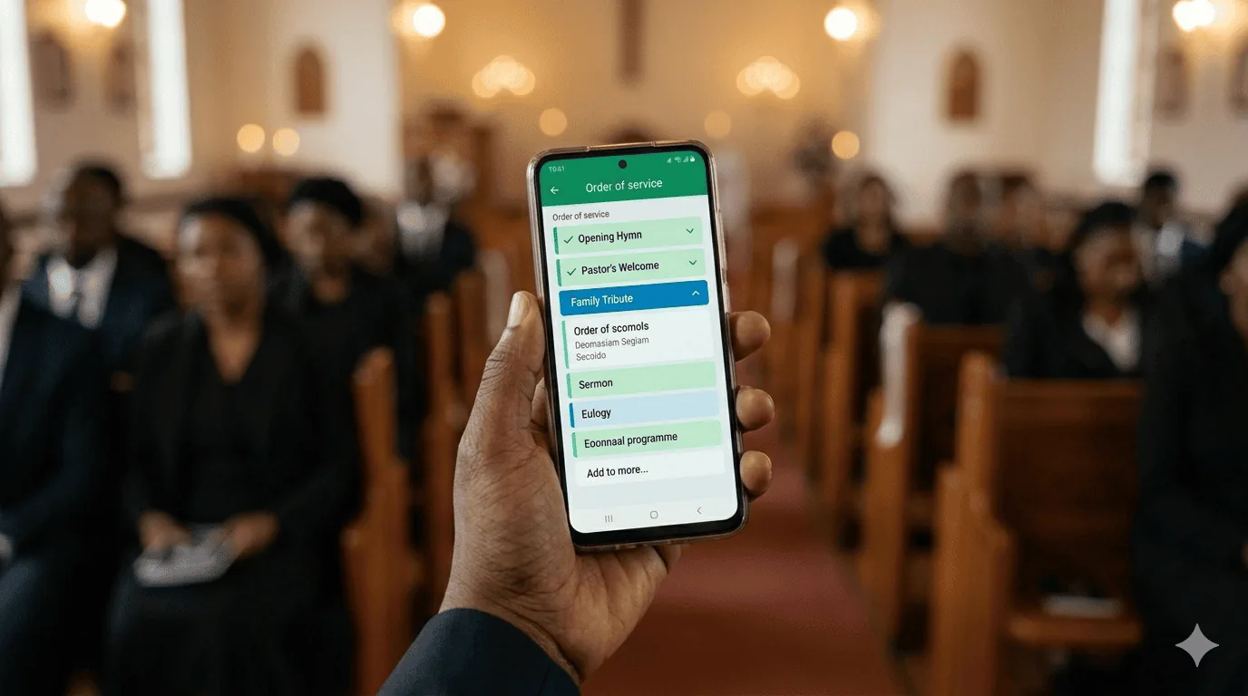 Programme builder running a live funeral service