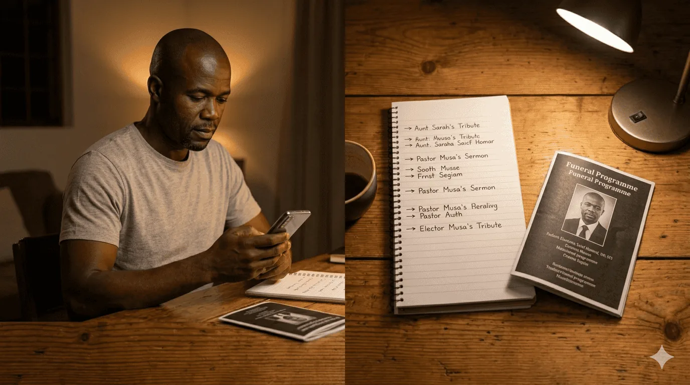 Private director notes visible only to the MC, showing reminders for each programme item