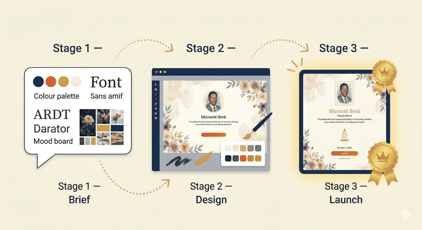 A custom theme request form showing fields for colour preferences, style notes, and a company logo