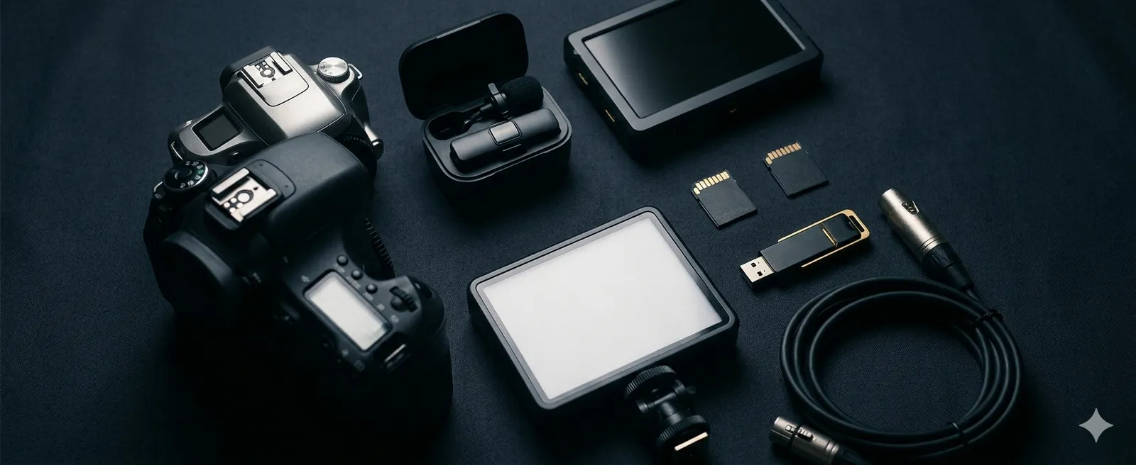 Professional media equipment flat-lay