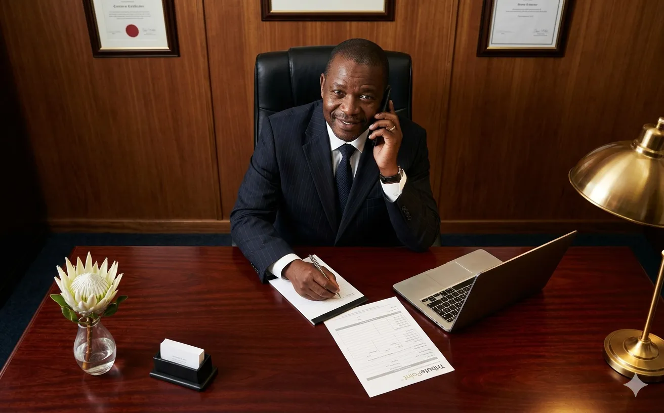 Funeral director at desk consulting with family