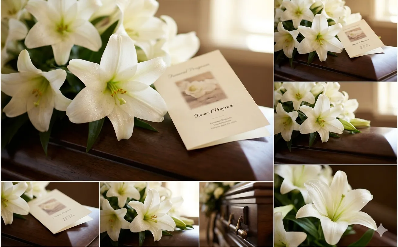 Close-up detail shots at a funeral