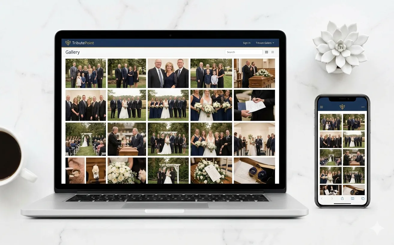 Online photo gallery delivery from TributePoint